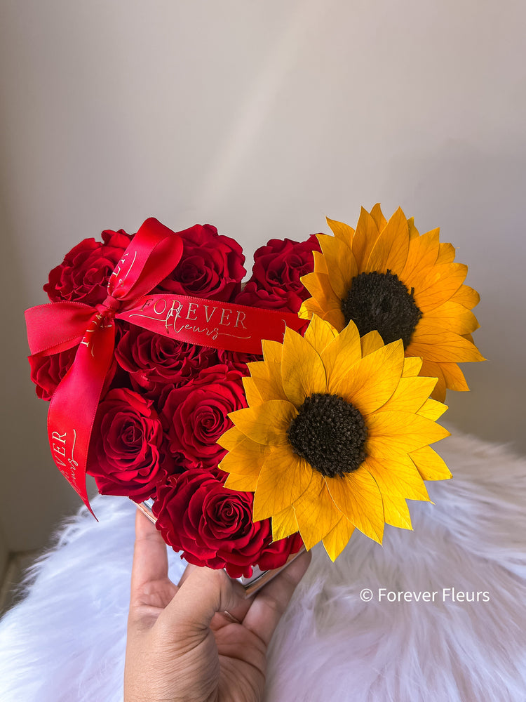 NEW Sunflower and Roses - Heart Box (FREE GIFT BOX)