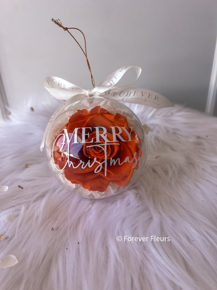 Personalised Everlasting Rose Christmas Bauble - Orange (FREE GIFT BOX!) - Forever Fleurs