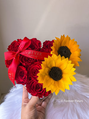 NEW Sunflower and Roses - Heart Box (FREE GIFT BOX) - Forever Fleurs