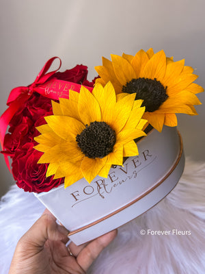 NEW Sunflower and Roses - Heart Box (FREE GIFT BOX) - Forever Fleurs